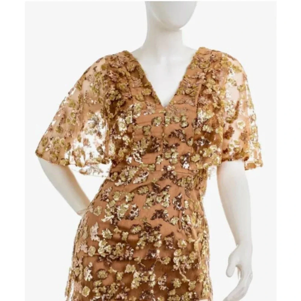 Dress The Population Women's Beige Short Sleeve Sequin Midi Dress Size S - Picture 6 of 8